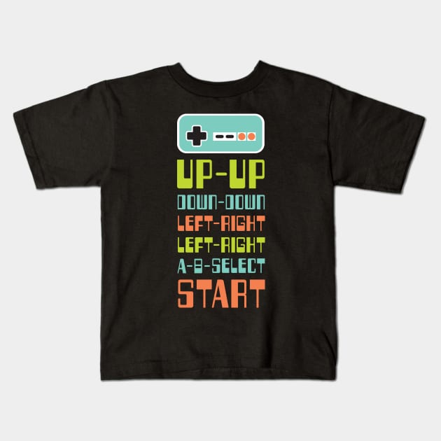 Old School Video Game Cheat Code Kids T-Shirt by Doodl